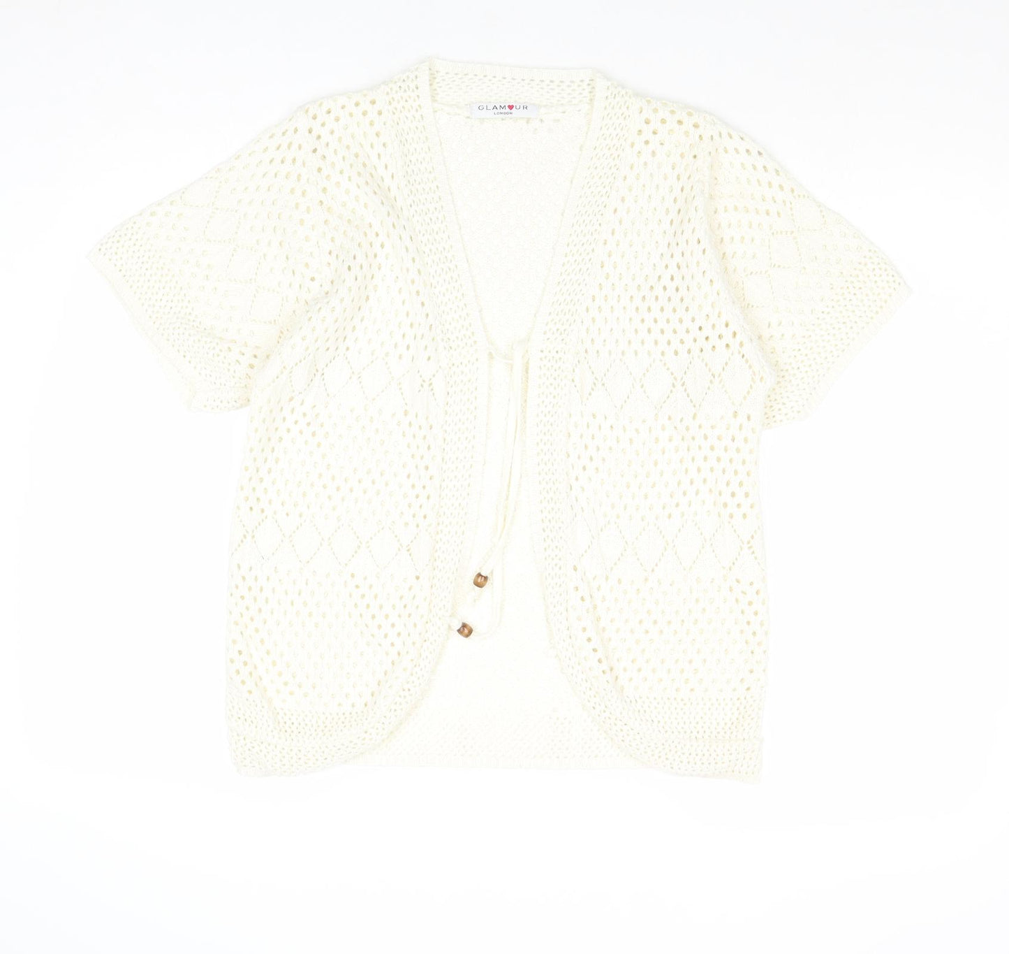 Glamour Womens Ivory V-Neck Cotton Cardigan Jumper Size M