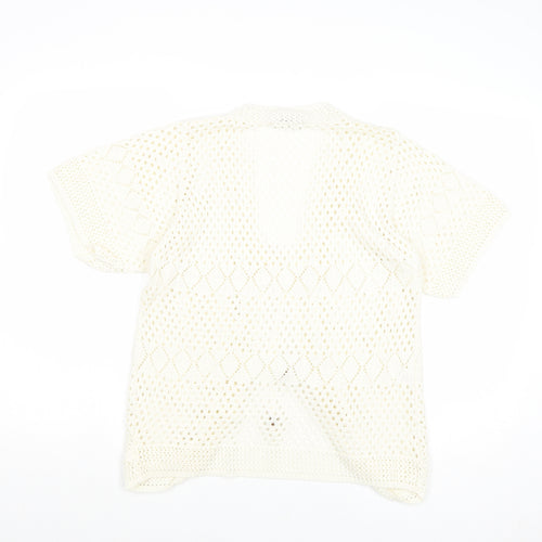 Glamour Womens Ivory V-Neck Cotton Cardigan Jumper Size M
