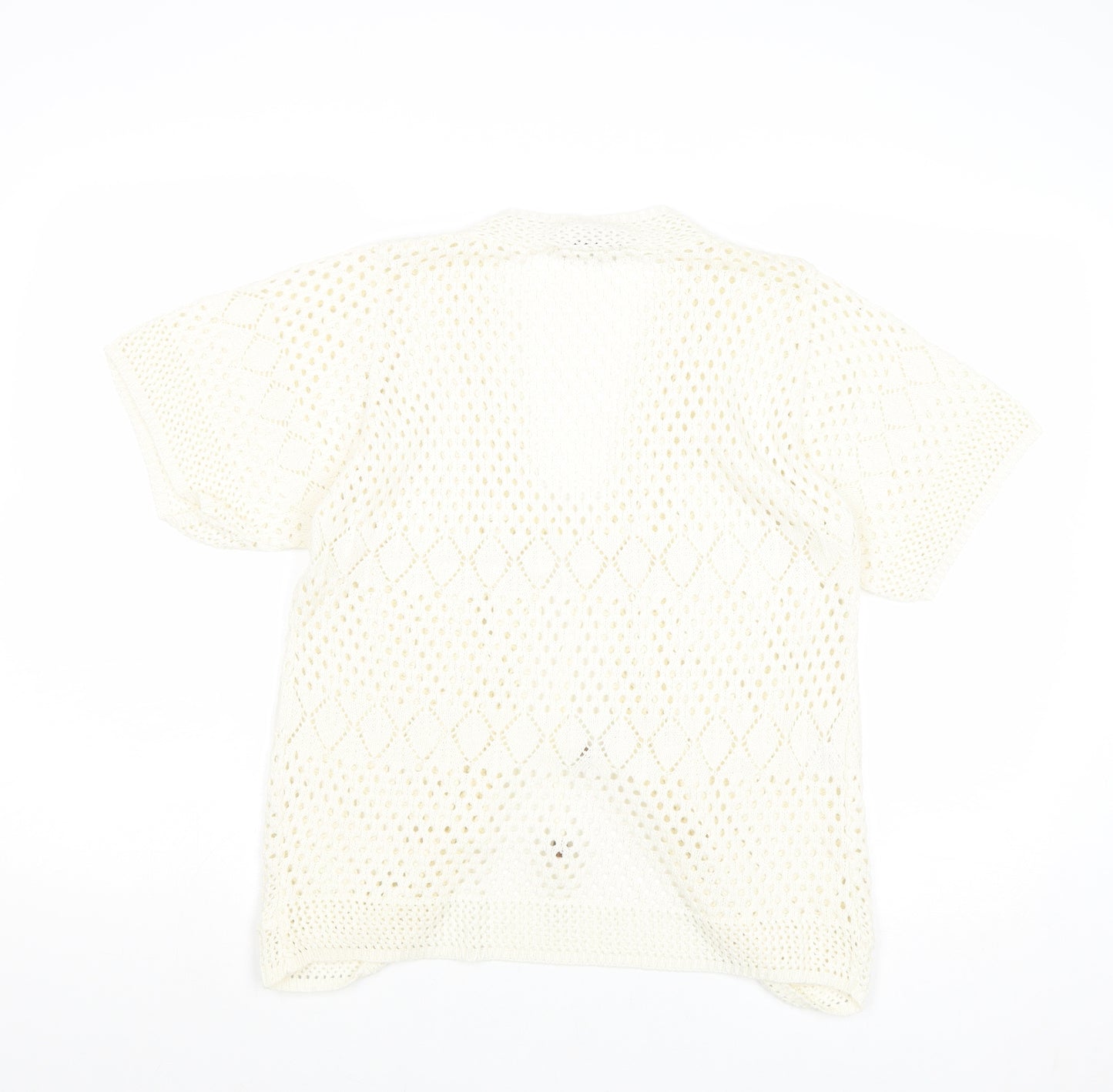 Glamour Womens Ivory V-Neck Cotton Cardigan Jumper Size M