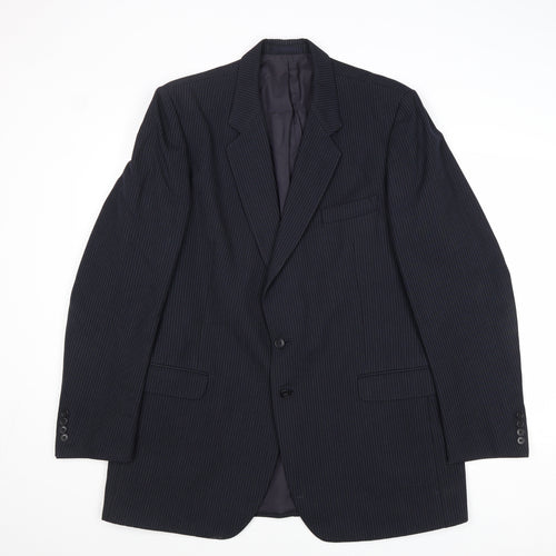St Michael Mens Blue Striped Polyester Jacket Suit Jacket Size 44 Regular