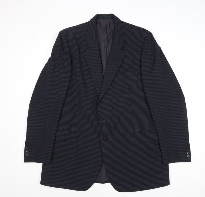 St Michael Mens Blue Striped Polyester Jacket Suit Jacket Size 44 Regular