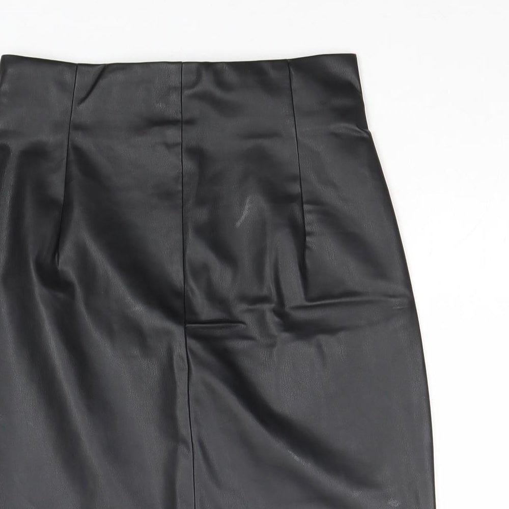 H&M Womens Black Polyester A-Line Skirt Size 6 Zip