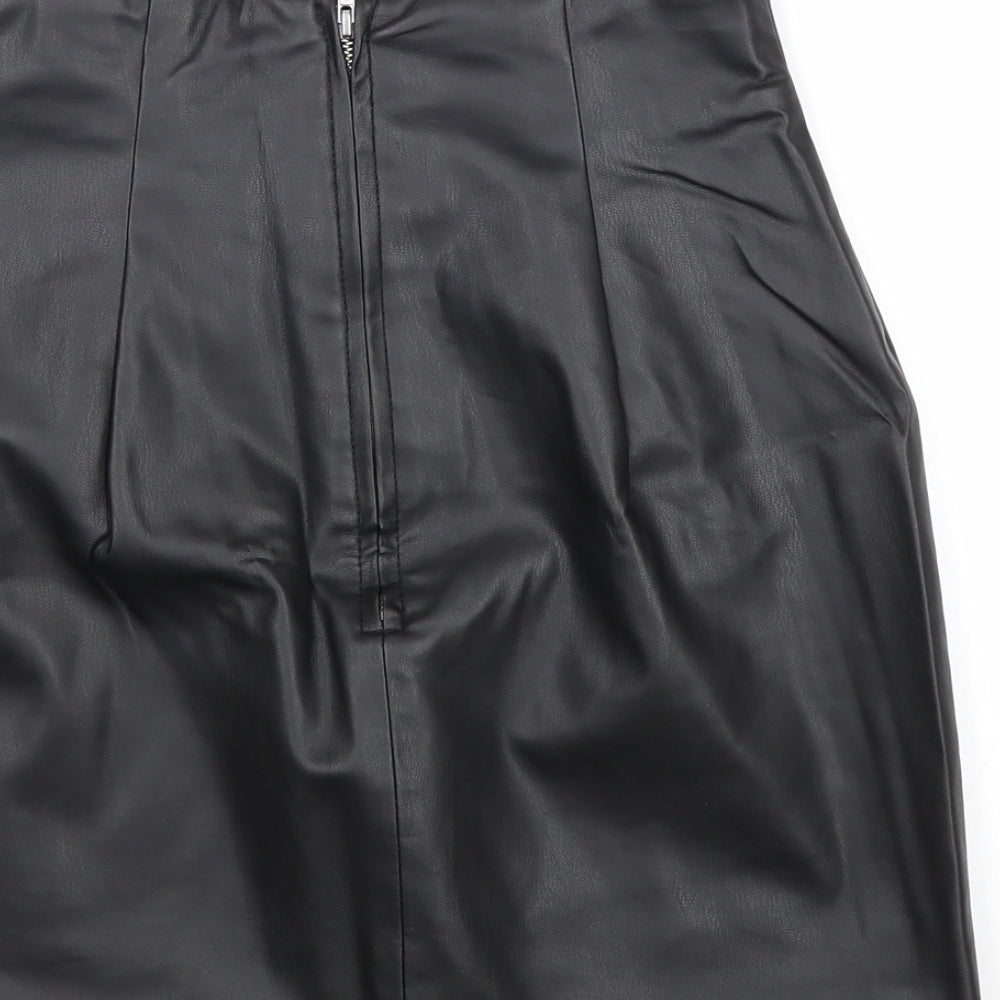 H&M Womens Black Polyester A-Line Skirt Size 6 Zip