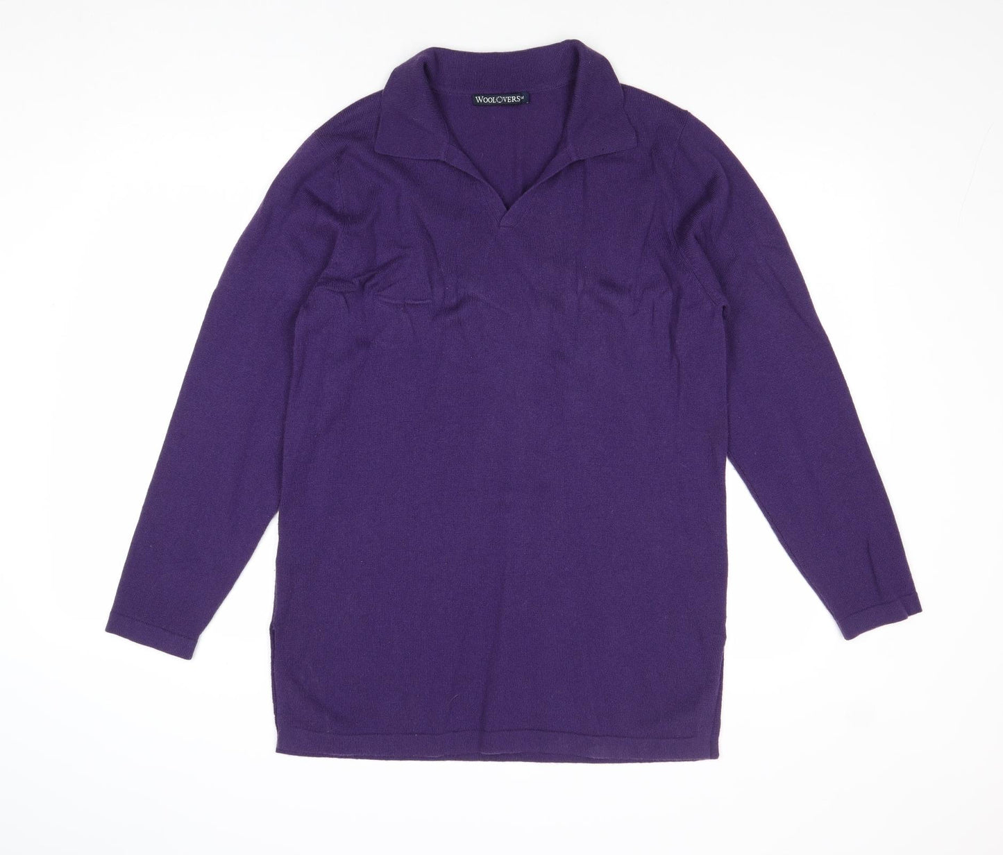 Woolovers Womens Purple Collared Wool Pullover Jumper Size M