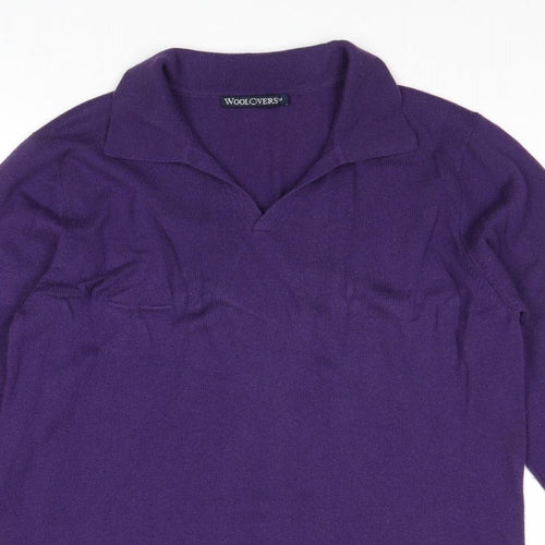 Woolovers Womens Purple Collared Wool Pullover Jumper Size M