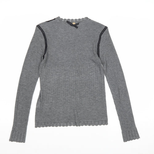 Silvian Heach Womens Grey Round Neck Polyester Pullover Jumper Size XS