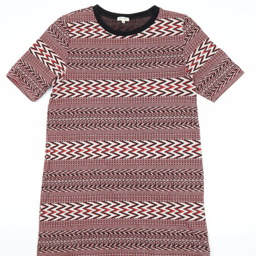 NEXT Womens Red Geometric Cotton T-Shirt Dress Size 8 Round Neck Pullover