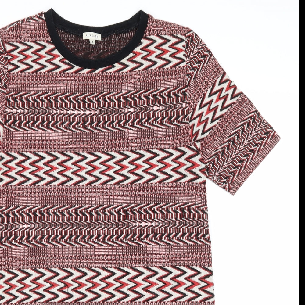 NEXT Womens Red Geometric Cotton T-Shirt Dress Size 8 Round Neck Pullover