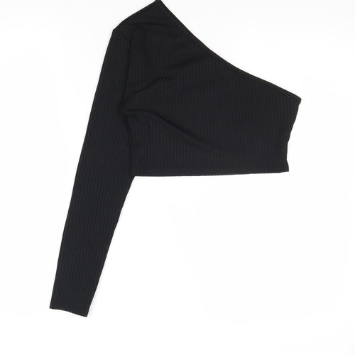 PRETTYLITTLETHING Womens Black Polyester Cropped Tank Size 10 One Shoulder