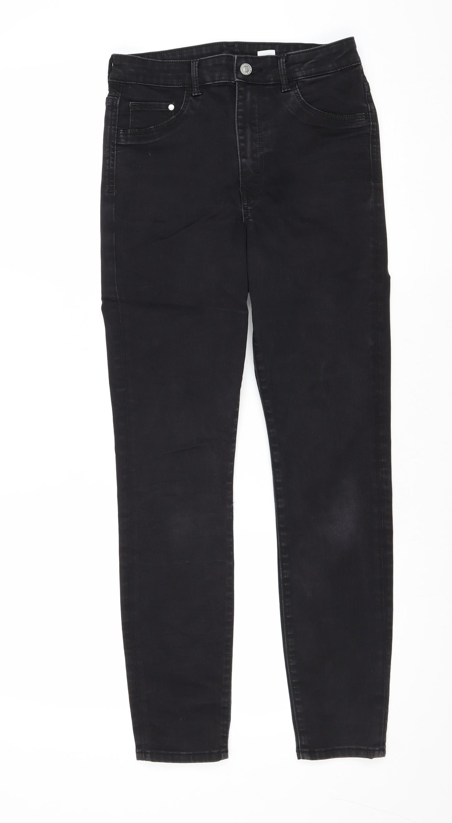 H&M Womens Black Cotton Straight Jeans Size 28 in Regular Zip