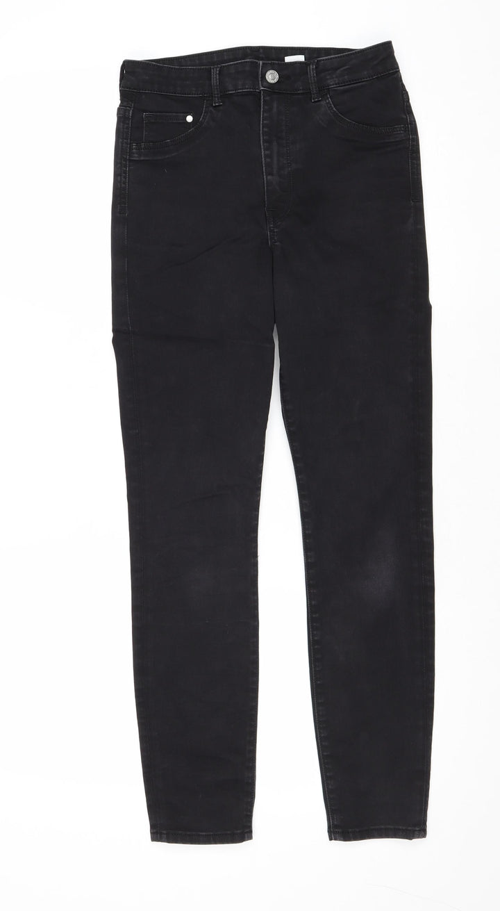H&M Womens Black Cotton Straight Jeans Size 28 in Regular Zip