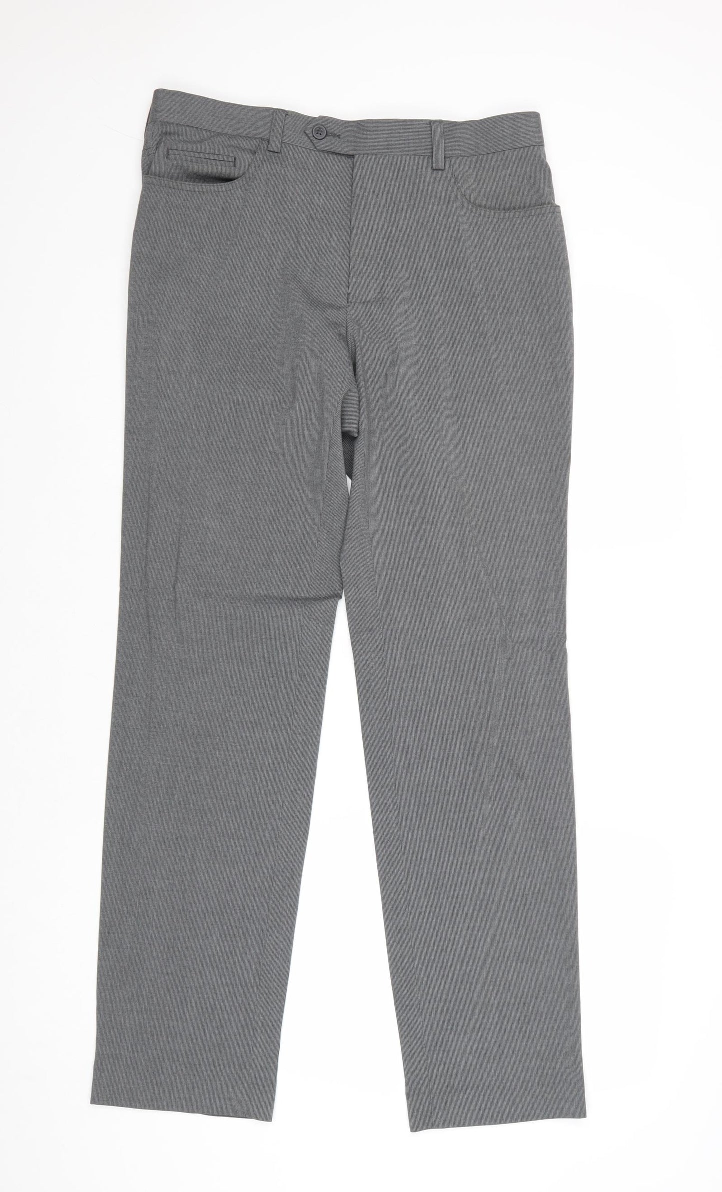 Marks and Spencer Mens Grey Polyester Trousers Size 32 in Regular Zip