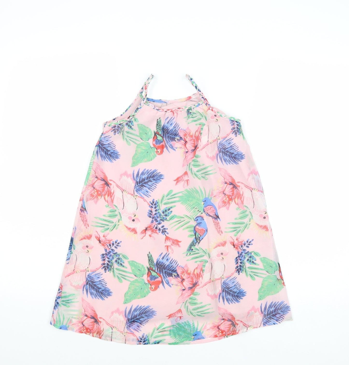 H&M Girls Pink Floral Polyester Tank Dress Size 5 Years Round Neck Pullover