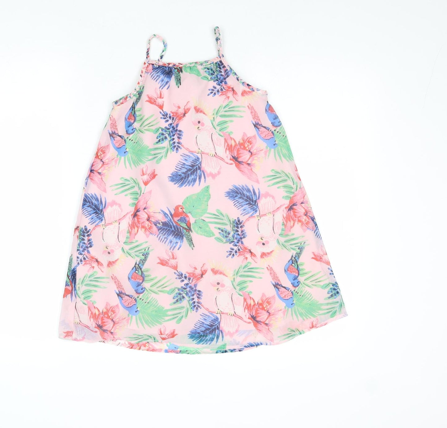 H&M Girls Pink Floral Polyester Tank Dress Size 5 Years Round Neck Pullover