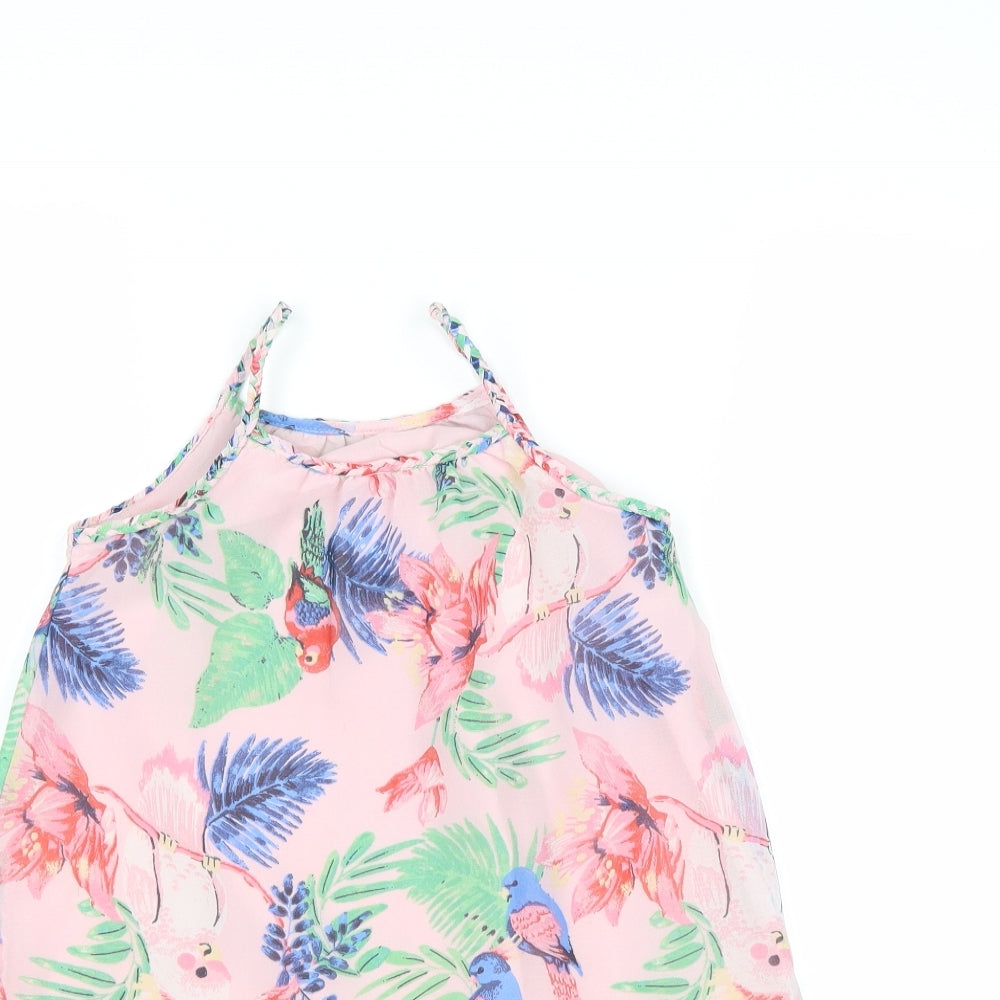 H&M Girls Pink Floral Polyester Tank Dress Size 5 Years Round Neck Pullover