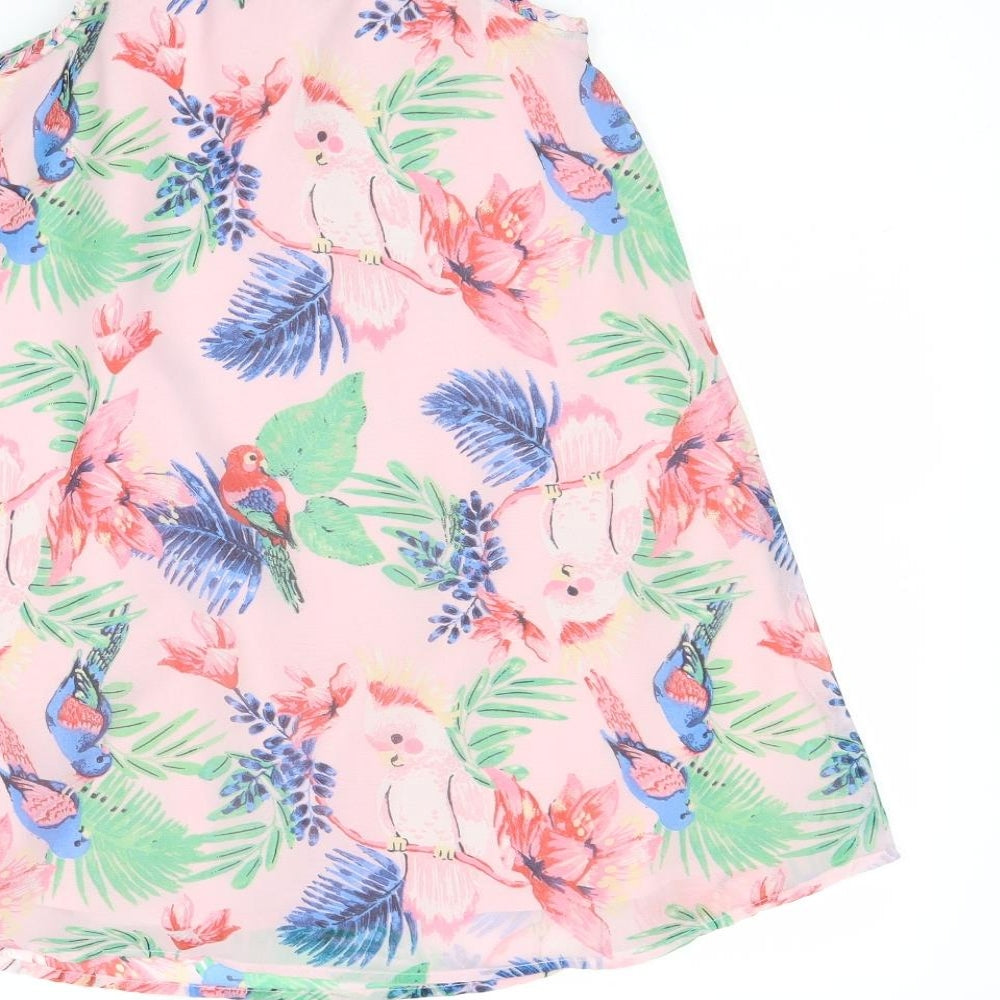 H&M Girls Pink Floral Polyester Tank Dress Size 5 Years Round Neck Pullover