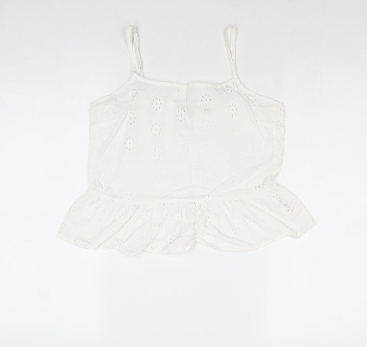 Jack Wills Womens White Cotton Cropped Tank Size 6 Square Neck - Broderie Anglaise