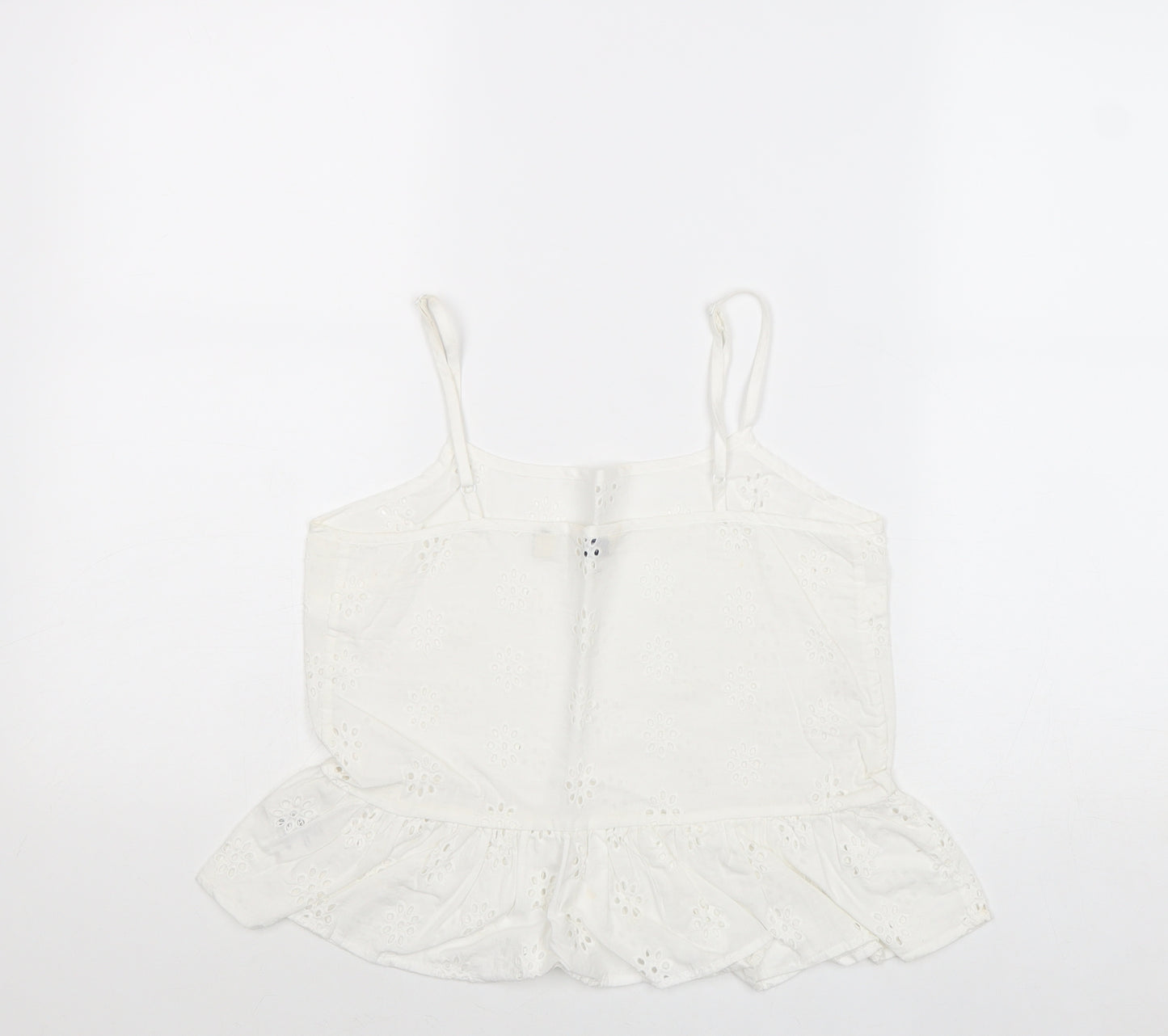 Jack Wills Womens White Cotton Cropped Tank Size 6 Square Neck - Broderie Anglaise