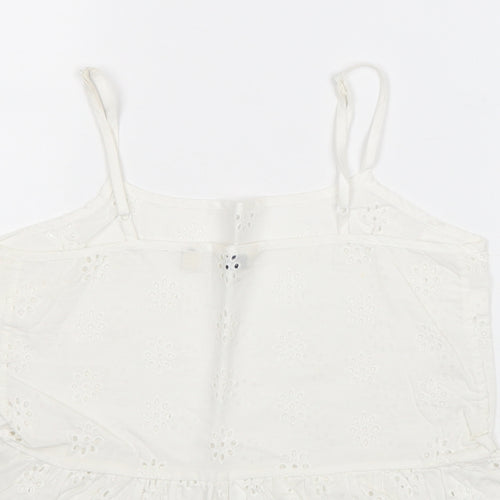 Jack Wills Womens White Cotton Cropped Tank Size 6 Square Neck - Broderie Anglaise