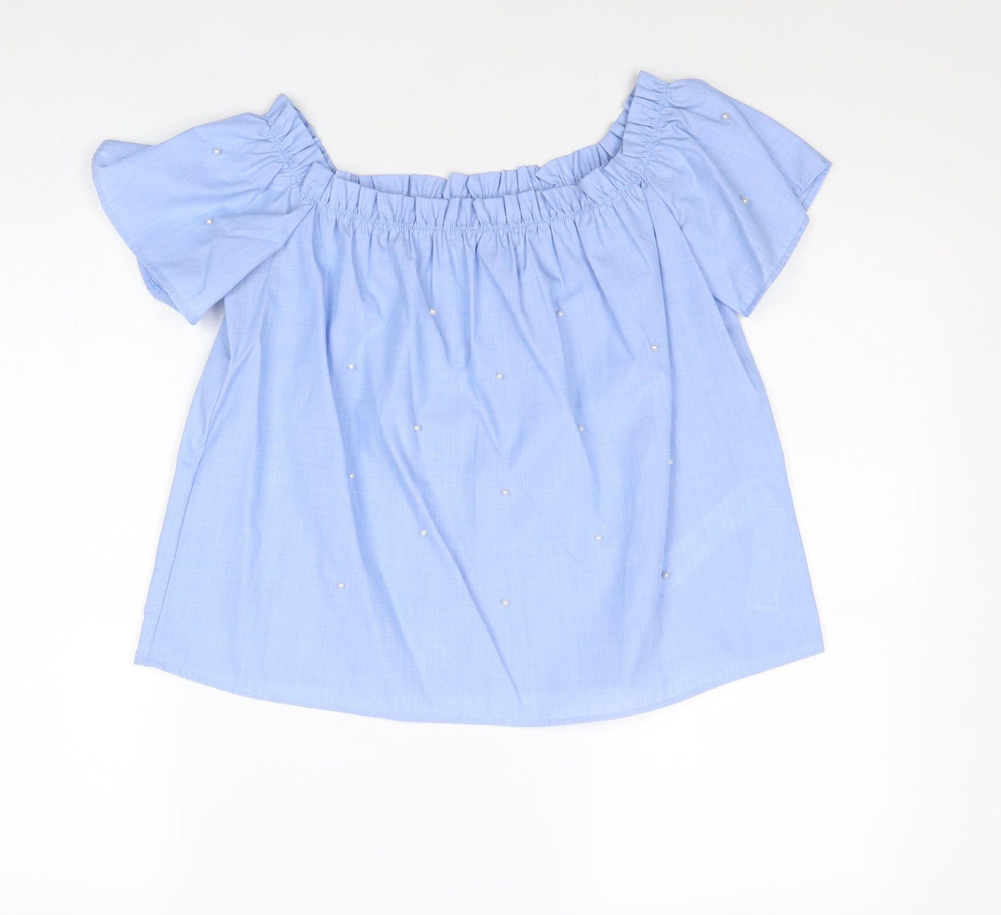 Stradivarius Womens Blue Polyester Basic Blouse Size S Round Neck