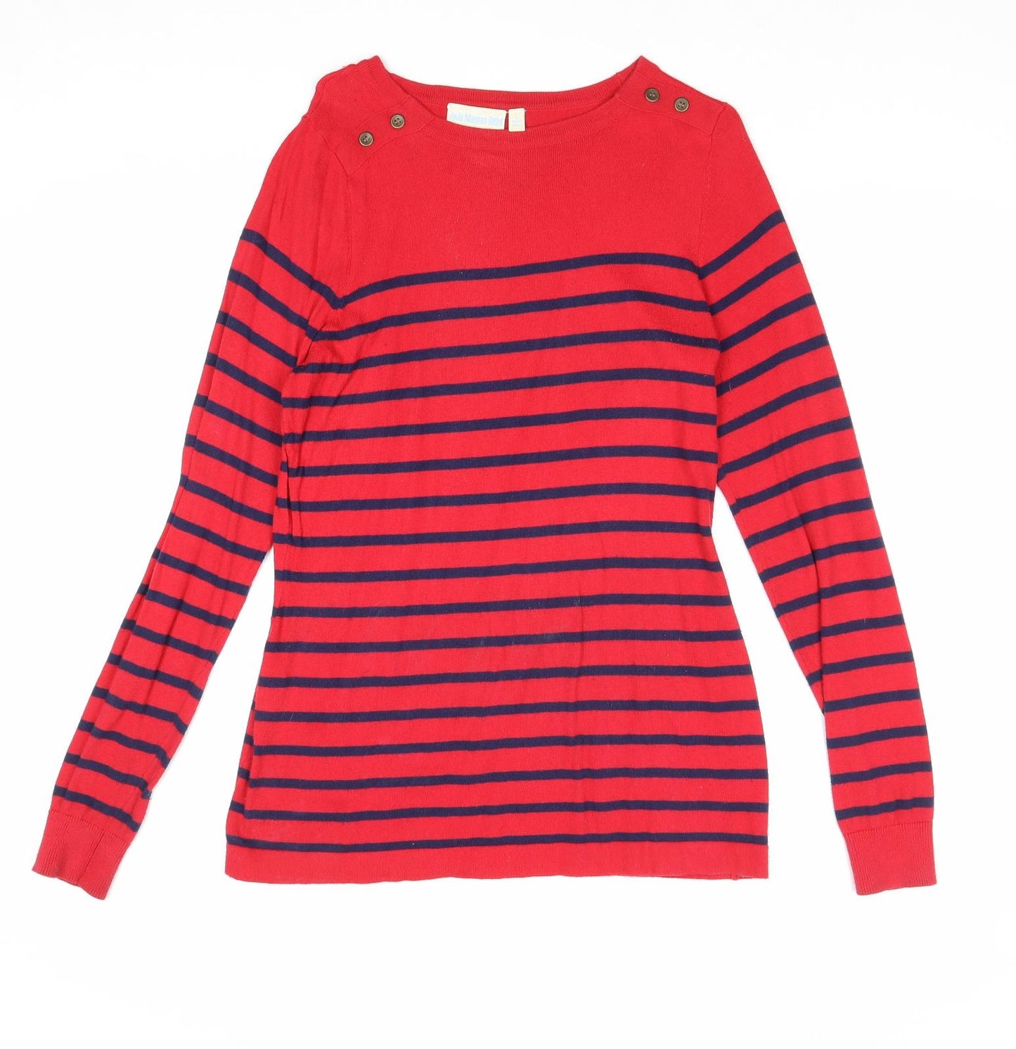 JoJo Maman Womens Red Round Neck Striped Cotton Pullover Jumper Size S