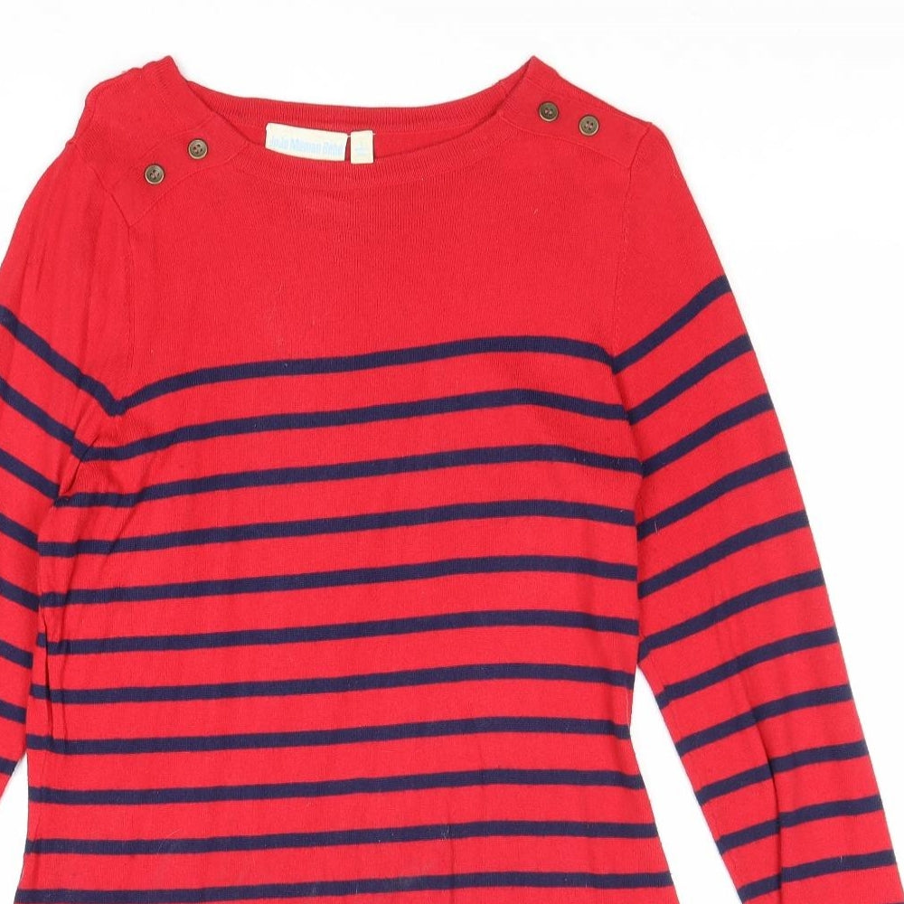 JoJo Maman Womens Red Round Neck Striped Cotton Pullover Jumper Size S