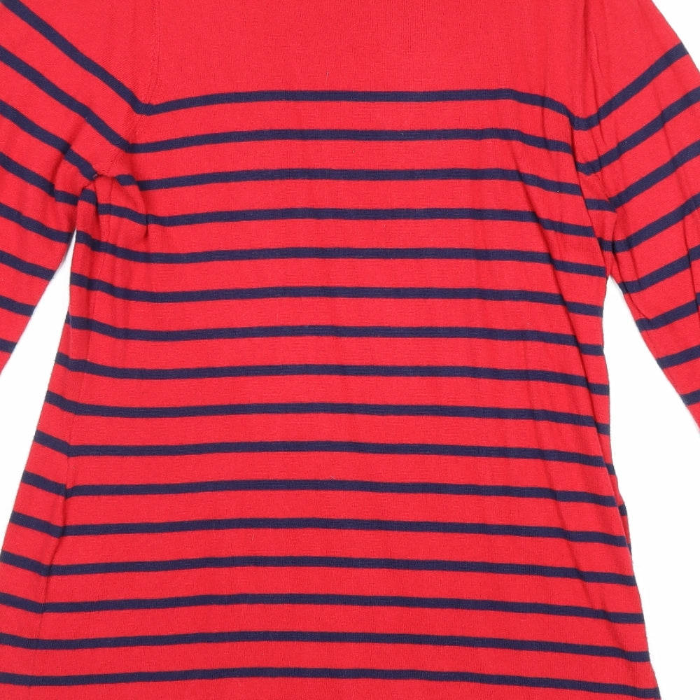 JoJo Maman Womens Red Round Neck Striped Cotton Pullover Jumper Size S