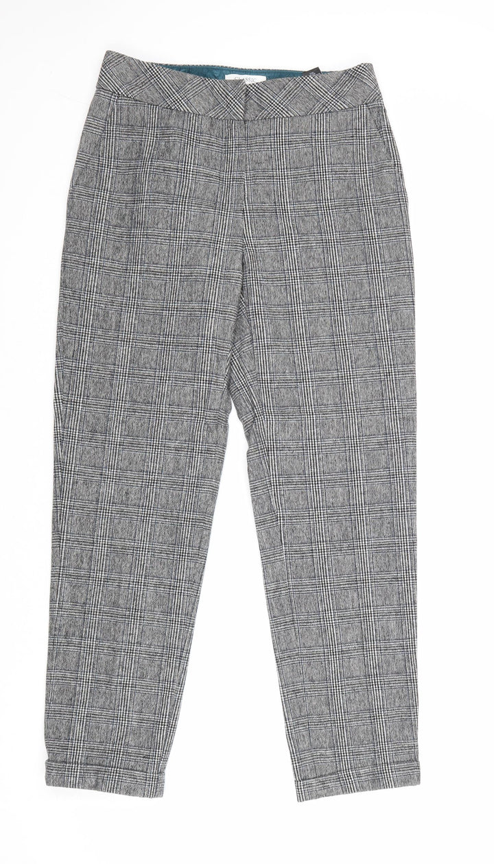 Marks and Spencer Womens Grey Plaid Polyester Carrot Trousers Size 8 Regular Zip