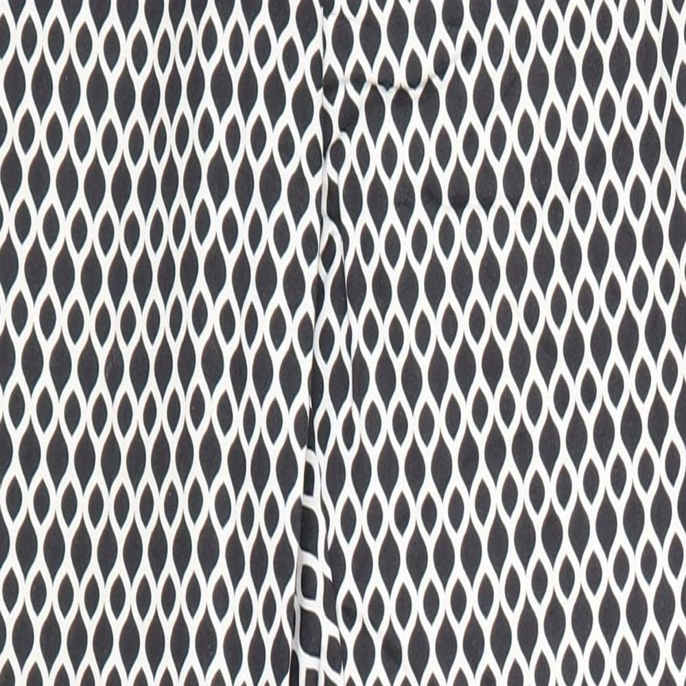 H&M Womens Black Geometric Cotton Chino Trousers Size 8 Regular Zip
