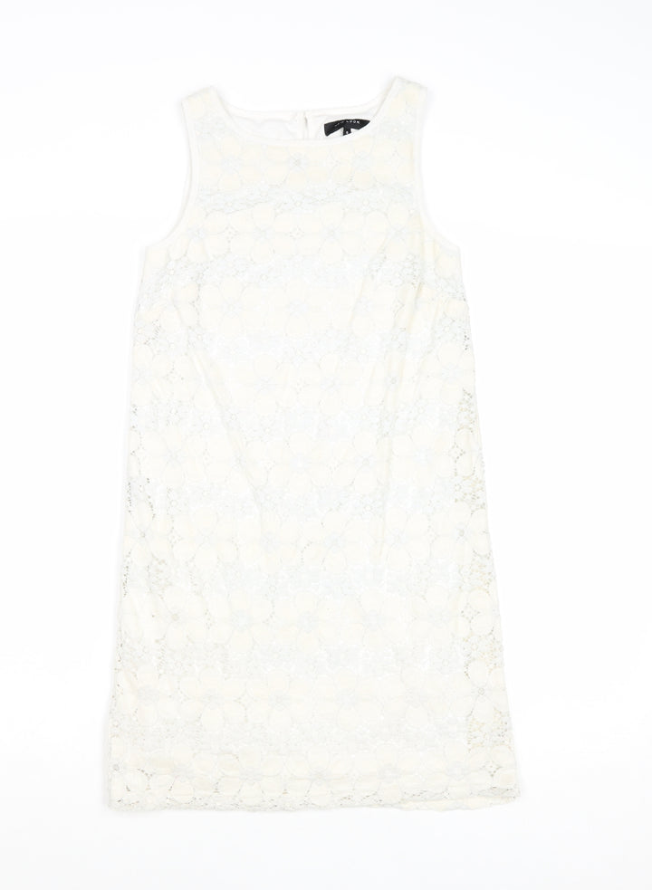 New Look Womens Ivory Nylon Shift Size 6 Boat Neck Button