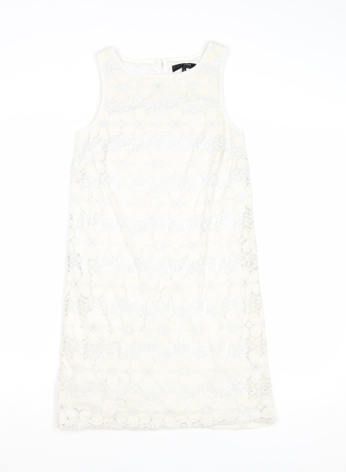 New Look Womens Ivory Nylon Shift Size 6 Boat Neck Button