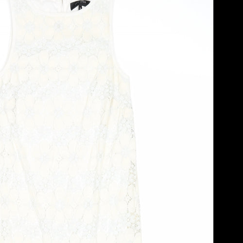 New Look Womens Ivory Nylon Shift Size 6 Boat Neck Button