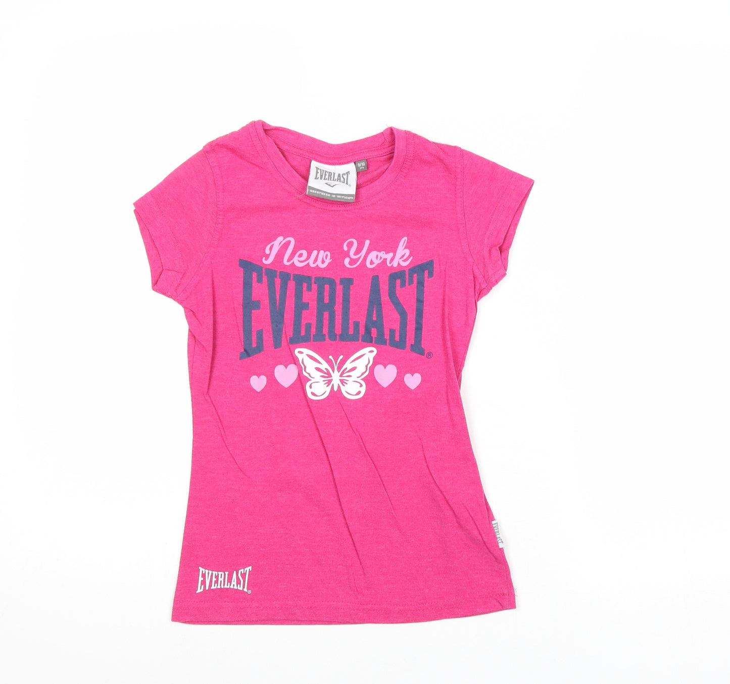 Everlast Girls Pink Cotton Pullover T-Shirt Size 9-10 Years Round Neck Pullover - New York