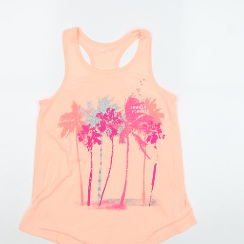 Gap Girls Orange Cotton Pullover Tank Size L Scoop Neck Pullover - Palm Trees
