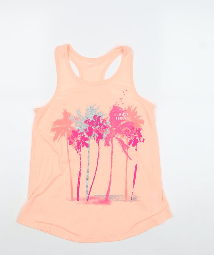 Gap Girls Orange Cotton Pullover Tank Size L Scoop Neck Pullover - Palm Trees
