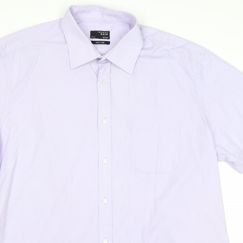 Thomas Nash Mens Purple Polyester Button-Up Size 17.5 Collared Button