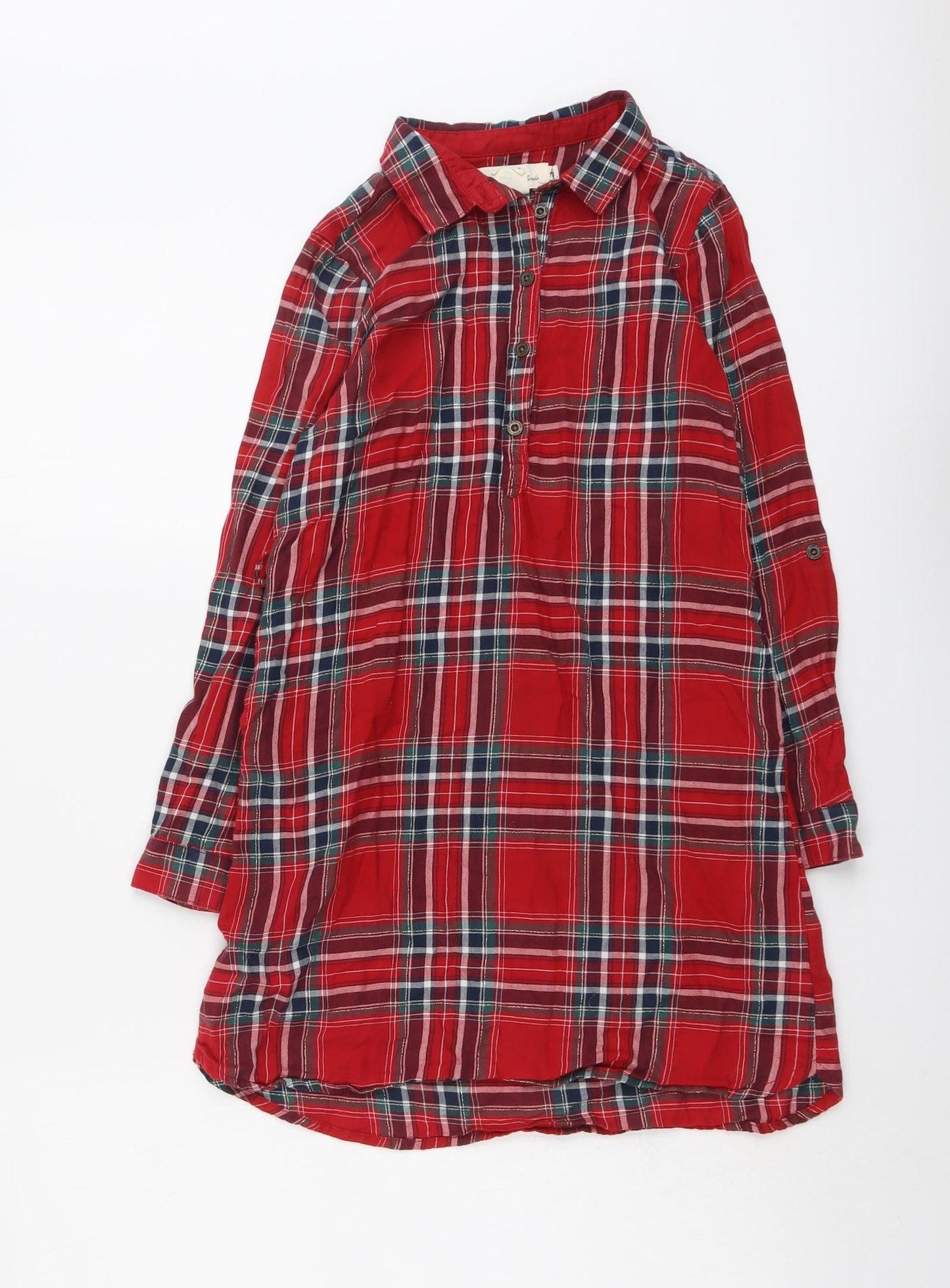 H&M Girls Red Geometric Cotton Tunic Polo Size 9-10 Years Boat Neck Button