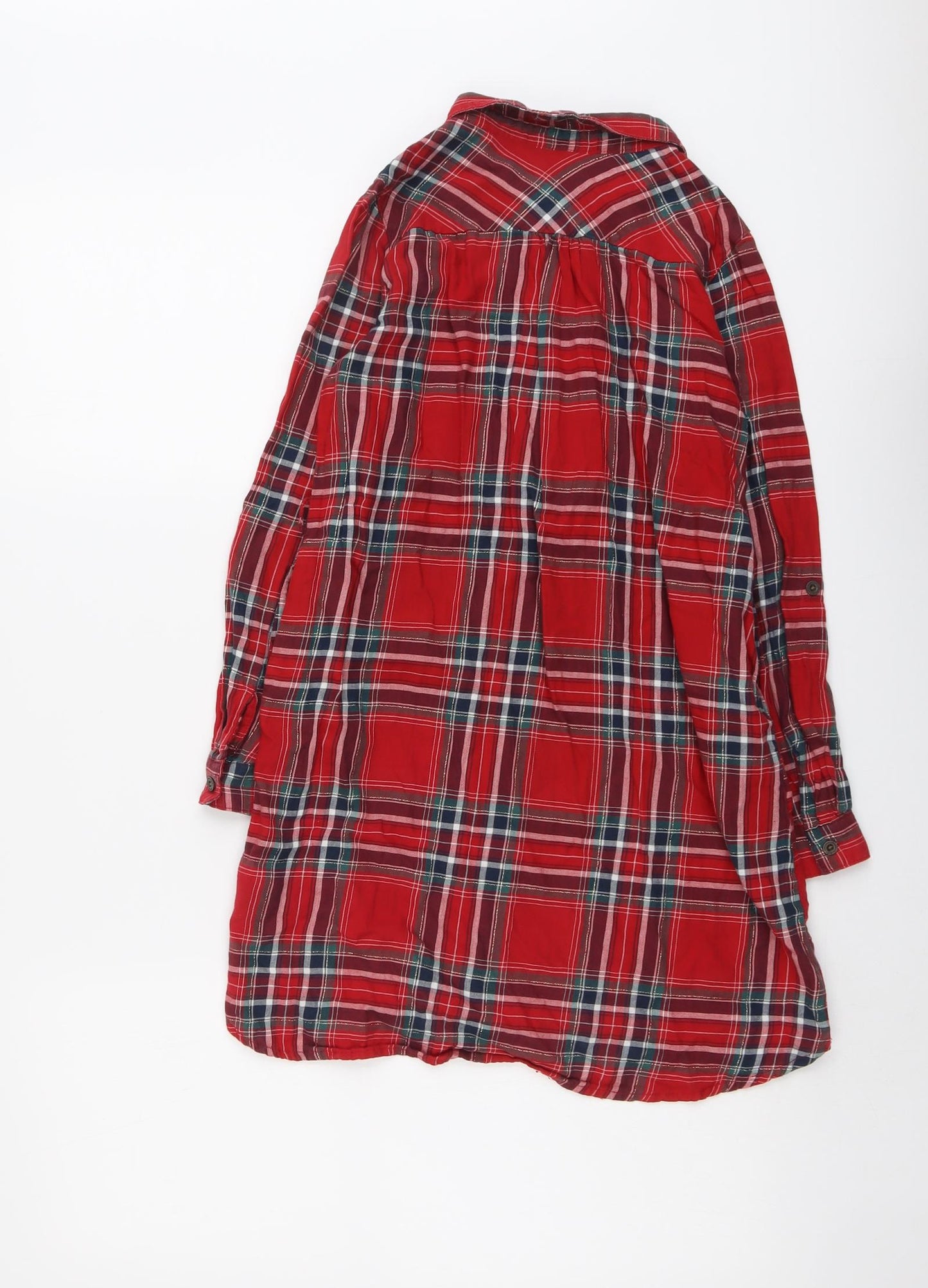 H&M Girls Red Geometric Cotton Tunic Polo Size 9-10 Years Boat Neck Button