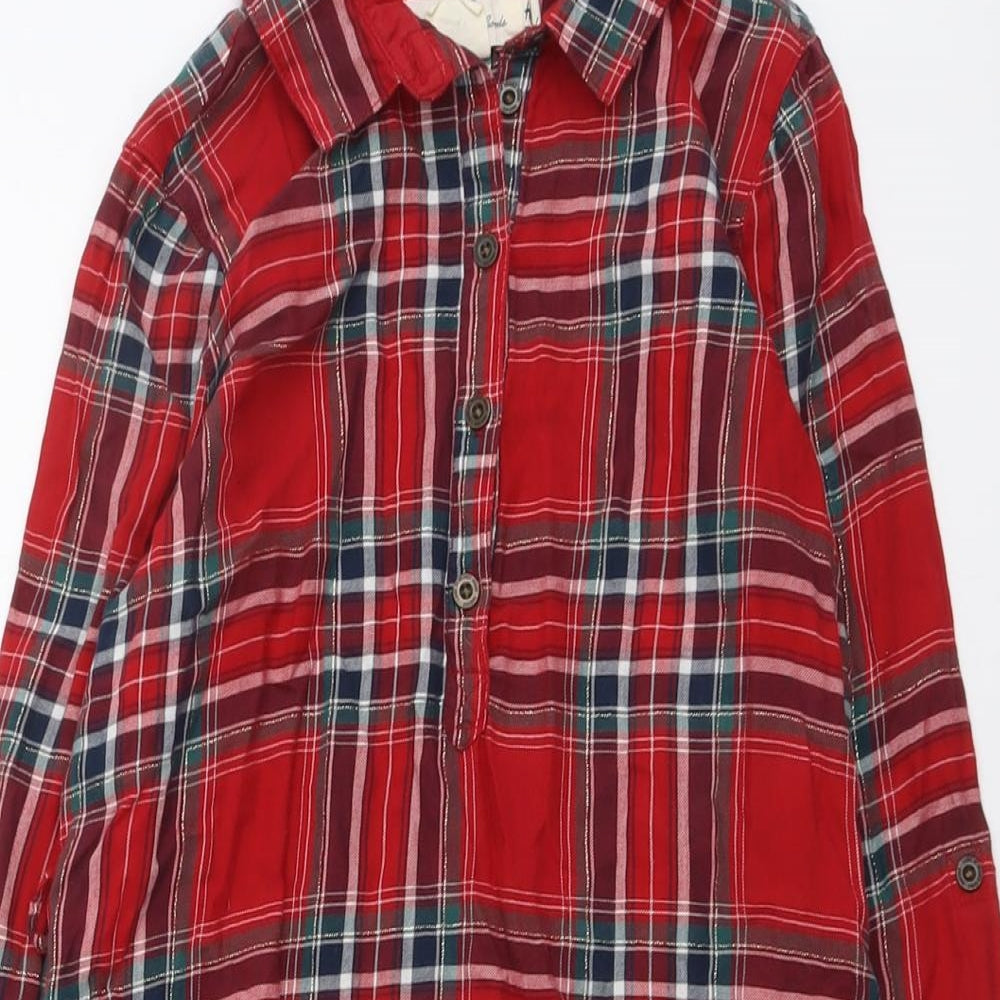 H&M Girls Red Geometric Cotton Tunic Polo Size 9-10 Years Boat Neck Button