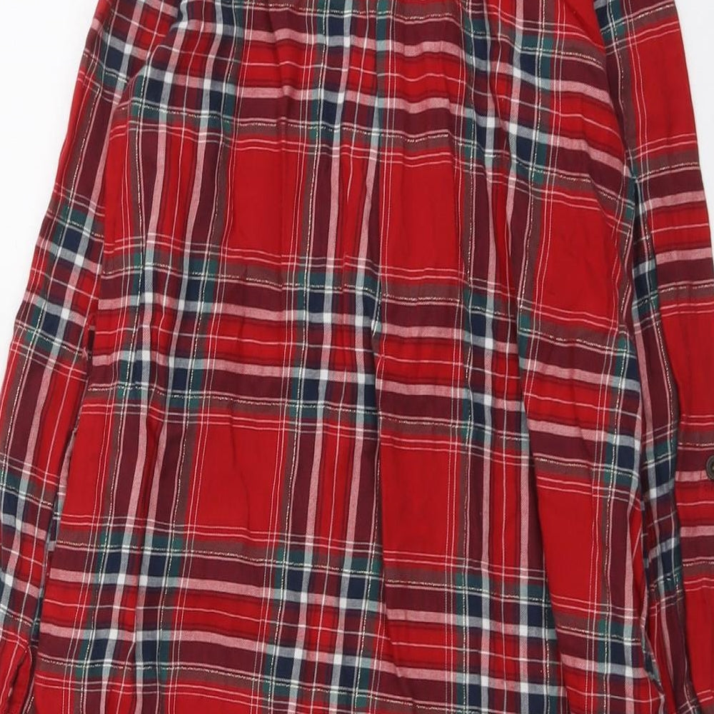 H&M Girls Red Geometric Cotton Tunic Polo Size 9-10 Years Boat Neck Button