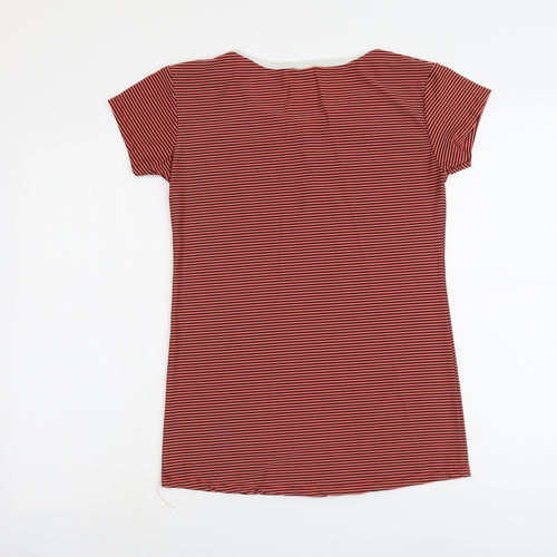 New Trend Womens Red Striped Cotton Basic T-Shirt Size S Round Neck