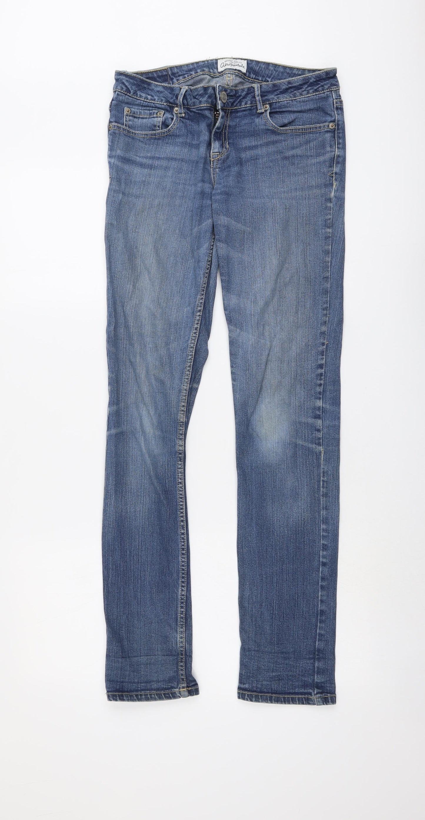 Aeropastale Womens Blue Cotton Straight Jeans Size 30 in L32 in Regular Button