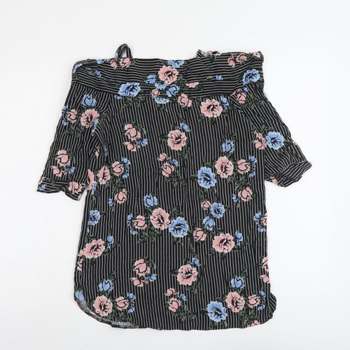 Select Womens Black Geometric Viscose Basic Button-Up Size 6 V-Neck
