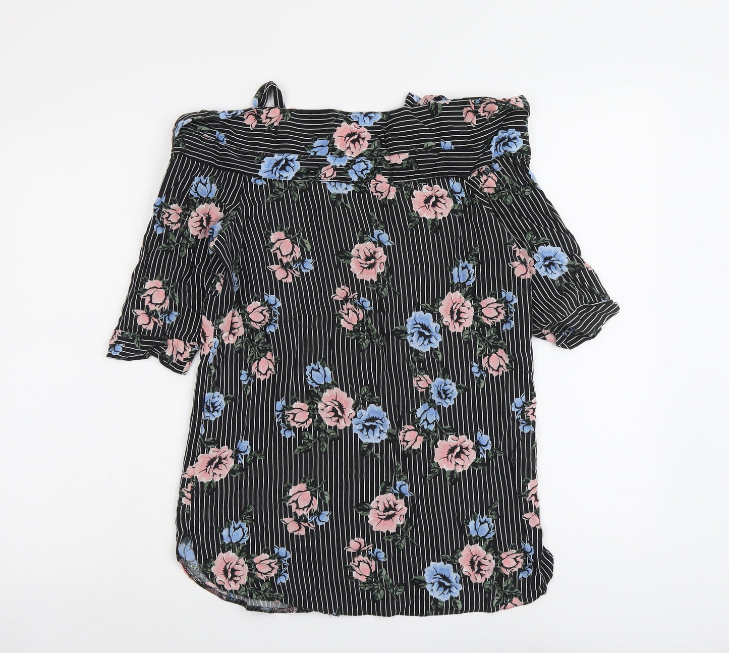Select Womens Black Geometric Viscose Basic Button-Up Size 6 V-Neck