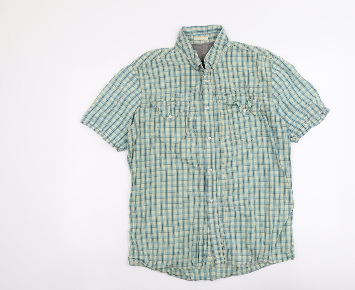 Firetrap Mens Blue Plaid Cotton Button-Up Size XL Collared Button