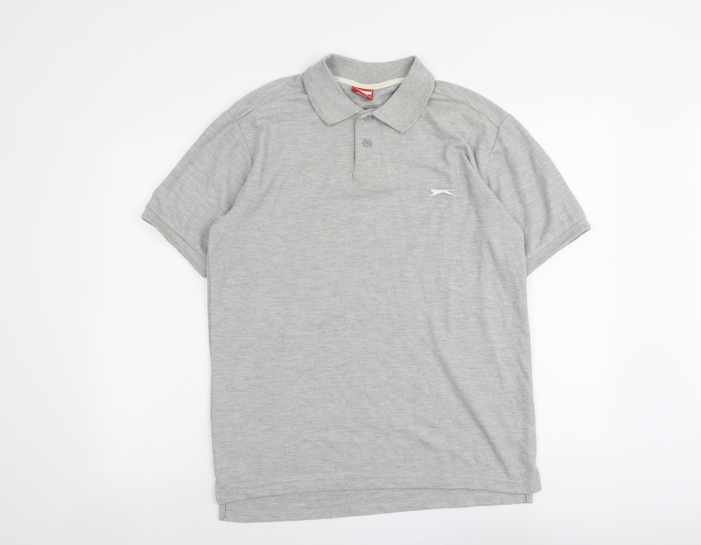 Slazenger Mens Grey Cotton Polo Size M Collared Button