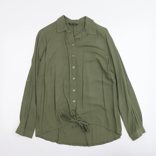 Select Womens Green Viscose Basic Button-Up Size 8 Collared