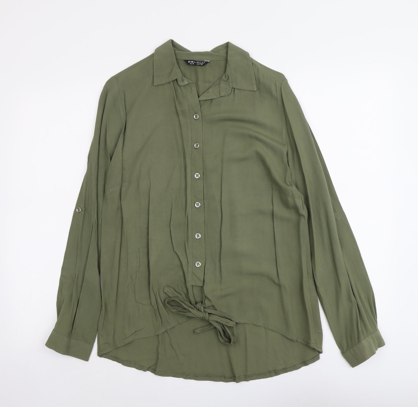 Select Womens Green Viscose Basic Button-Up Size 8 Collared