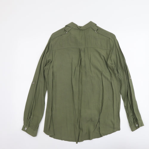 Select Womens Green Viscose Basic Button-Up Size 8 Collared