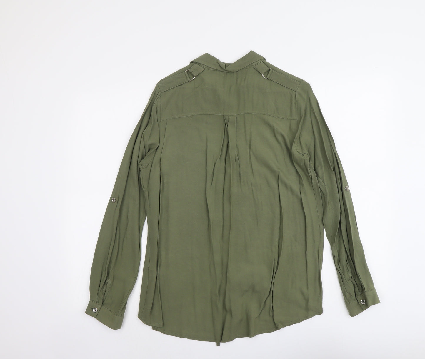 Select Womens Green Viscose Basic Button-Up Size 8 Collared